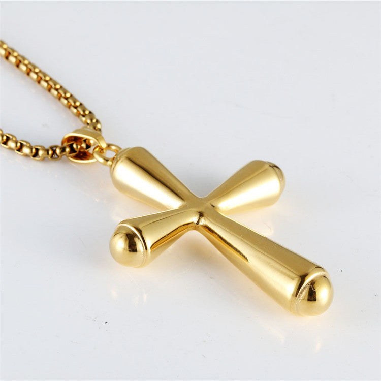 Customizable Titanium Steel Cross Pendant Necklace for Trendy Men and Women - Retro Religious Design