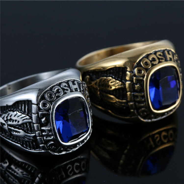Planderful Titanium Steel Eagle Letter Zircon Ring Engraved Unisex Retro Croopunk Style For Men And Women