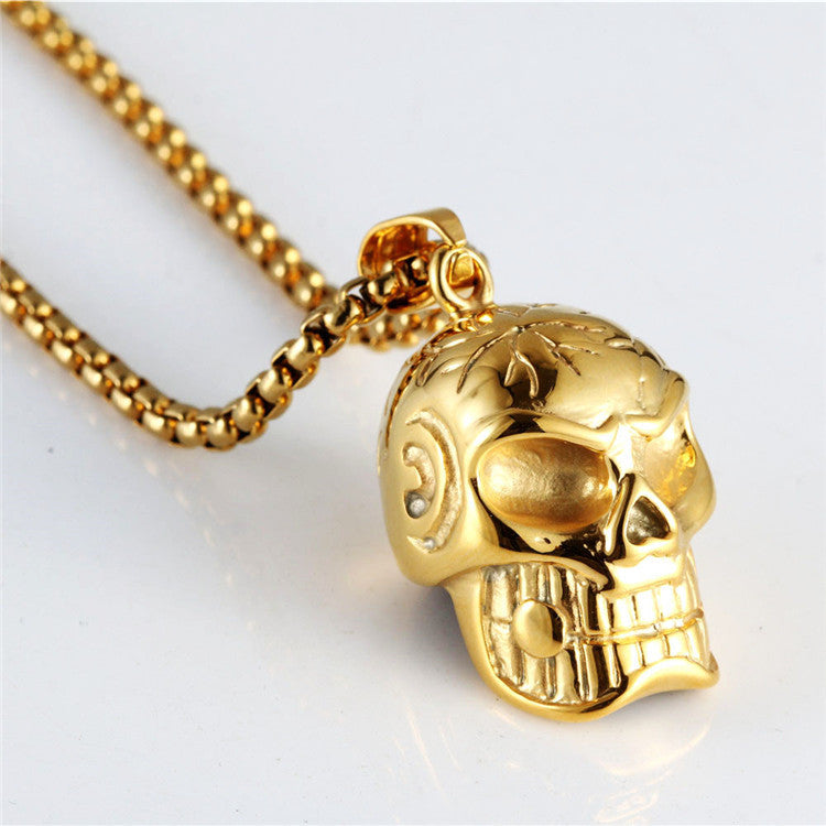 Trendy Titanium Steel Skull Pendant Necklace for Men – Hip-Hop Style with Cigarette Holder Feature