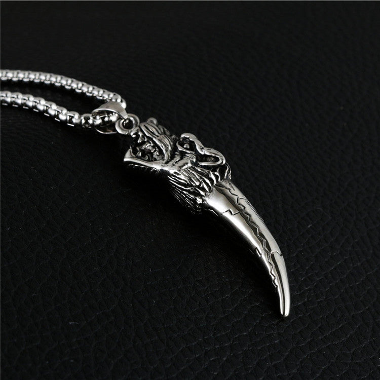Stylish Titanium Steel Wolf Tooth Pendant Necklace for Men and Women - Retro Animal Design