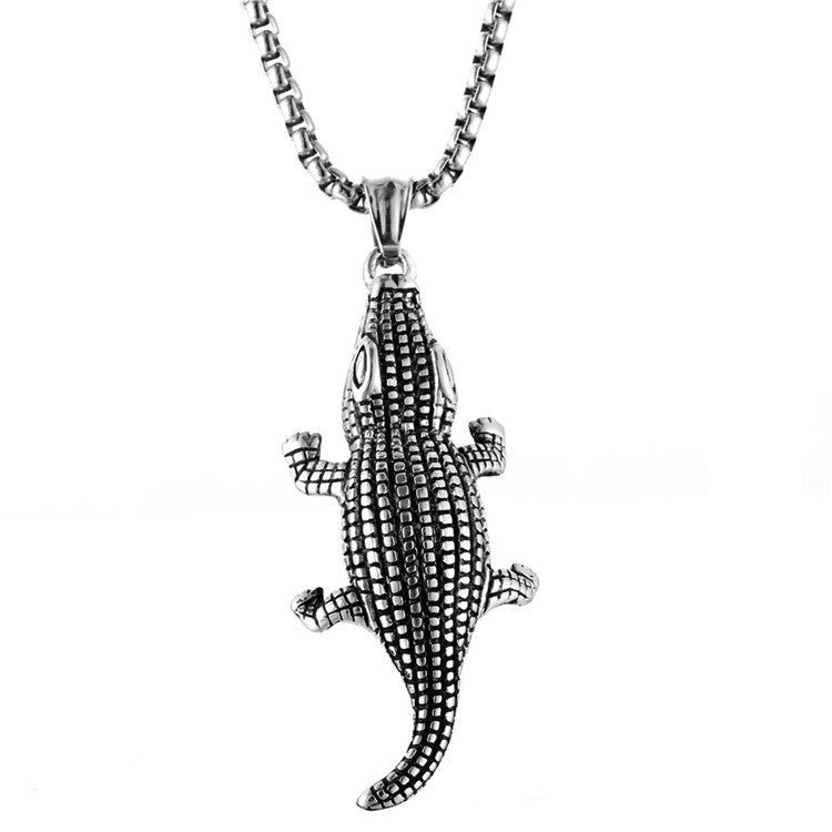 Trendy Titanium Steel Crocodile Pendant Necklace for Men - Retro Alligator Design