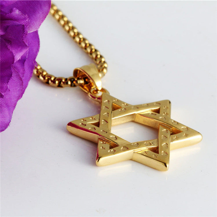 Trendy Titanium Steel Hexagram Love Pendant Necklace for Men and Women