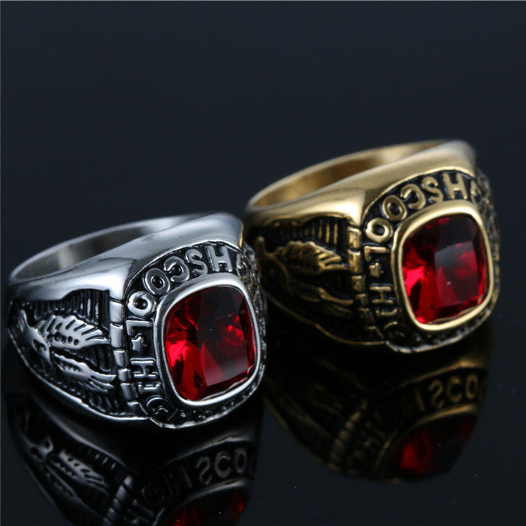 Planderful Titanium Steel Eagle Letter Zircon Ring Engraved Unisex Retro Croopunk Style For Men And Women