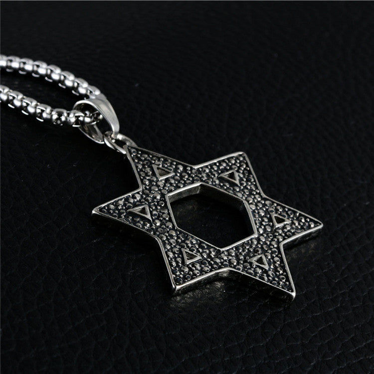 Trendy Titanium Steel Hexagram Pendant Necklace for Men and Women - Hip Hop Punk Style