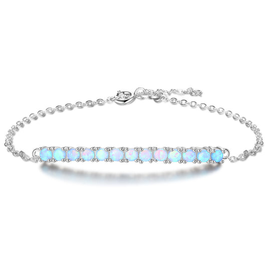 Single Row of Round Blue Opal Sterling Silver Bracelet