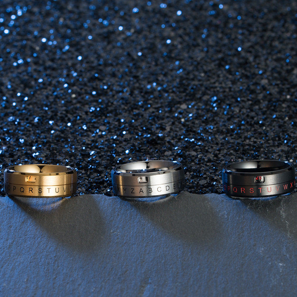 Planderful Rotating Titanium Steel Ring Alphanumeric Customization For Trendy Adults