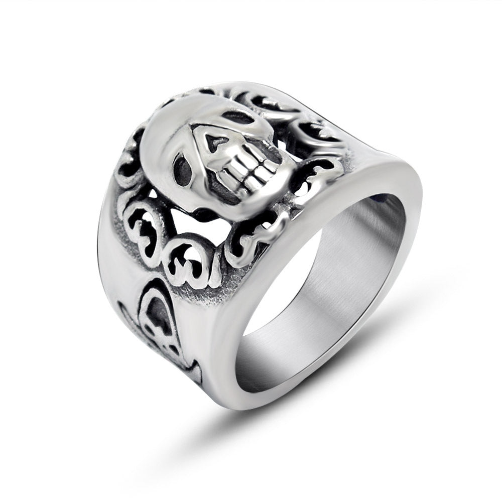Titanium Steel Hollow Skeleton Ghost Horse Skull Ring for Men - European and American Punk Fashion