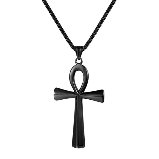 Titanium Steel Cross Pendant Necklace with Ancient Egyptian Amulet Design for Men and Women