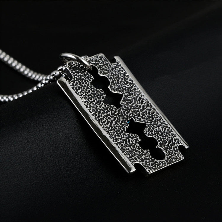 Vintage Titanium Steel Turquoise Razor Pendant Necklace for Trendy Men - Direct from Manufacturer
