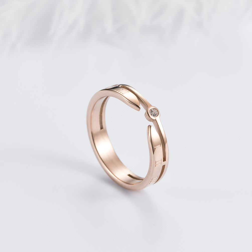 Rose Gold Roman Numerals With Zircon Women's Ring – Elegant – Gifts