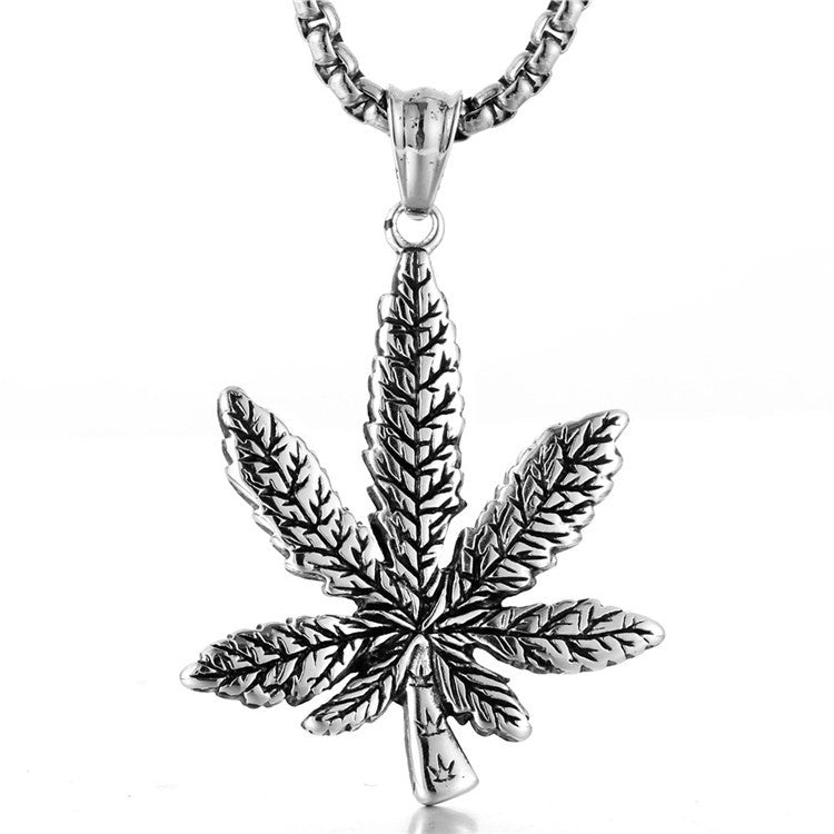 Titanium Steel Maple Leaf Pendant Necklace - Trendy Hip-Hop Design for Men and Women