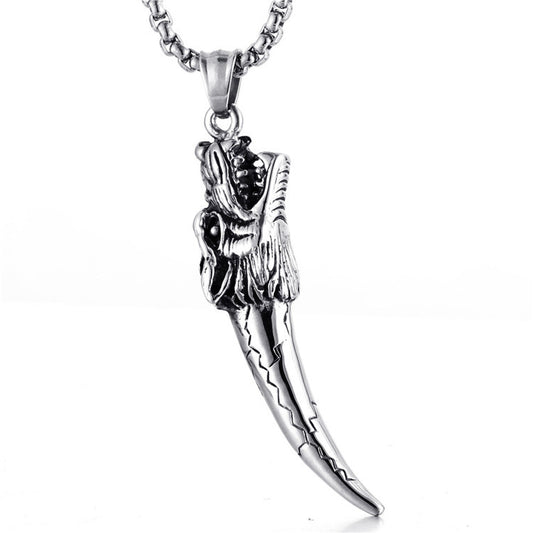 Stylish Titanium Steel Wolf Tooth Pendant Necklace for Men and Women - Retro Animal Design