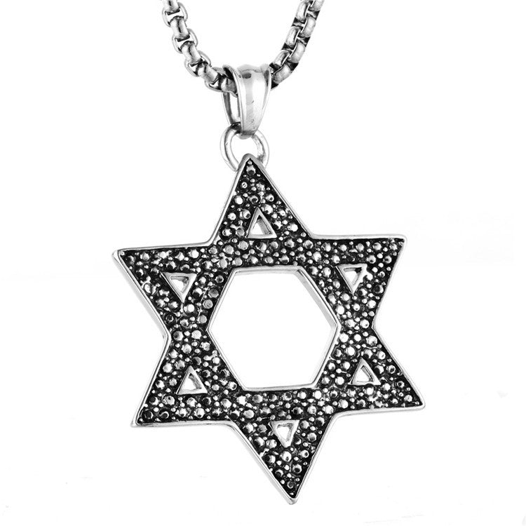 Trendy Titanium Steel Hexagram Pendant Necklace for Men and Women - Hip Hop Punk Style