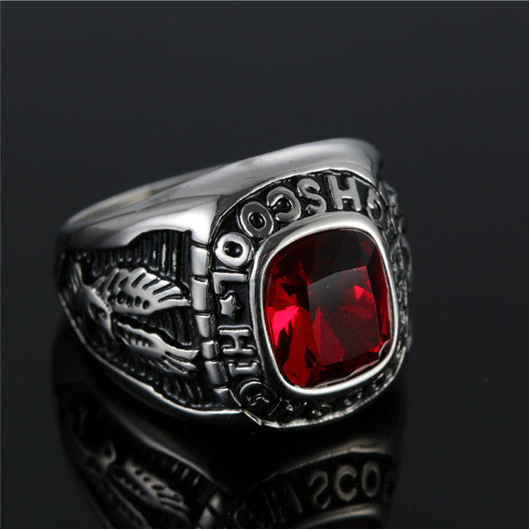 Planderful Titanium Steel Eagle Letter Zircon Ring Engraved Unisex Retro Croopunk Style For Men And Women