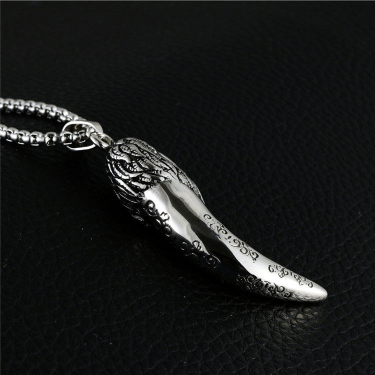 Trendy Titanium Steel Eagle Tooth Pendant Necklace for Men and Women