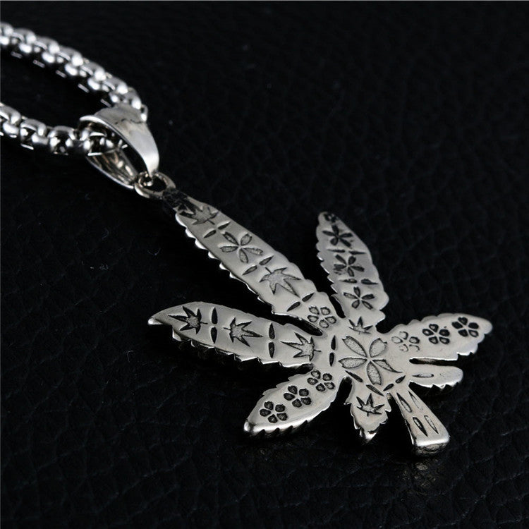 Titanium Steel Maple Leaf Pendant Necklace - Trendy Hip-Hop Design for Men and Women