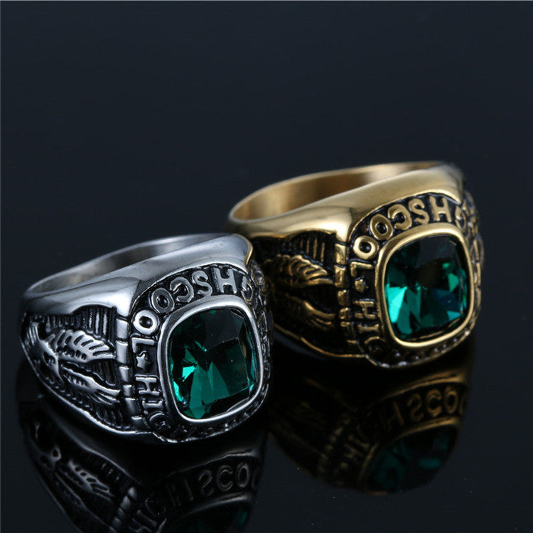 Planderful Titanium Steel Eagle Letter Zircon Ring Engraved Unisex Retro Croopunk Style For Men And Women