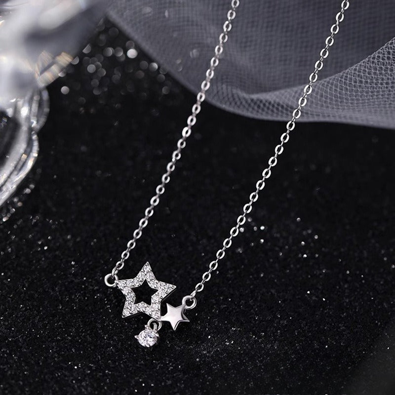 Planderful Sterling Silver Zircon Star Necklace For Women Luxurious Clavicle Chain Pendant
