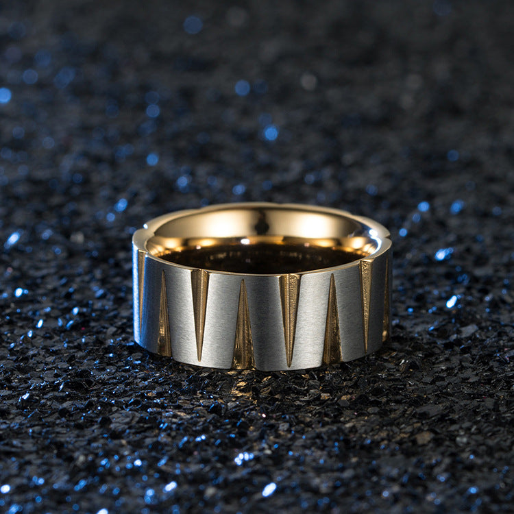 Planderful Titanium Steel Ring Geometric Color Stripes For Hip Hop Street Fashion Men Sizes 7-12