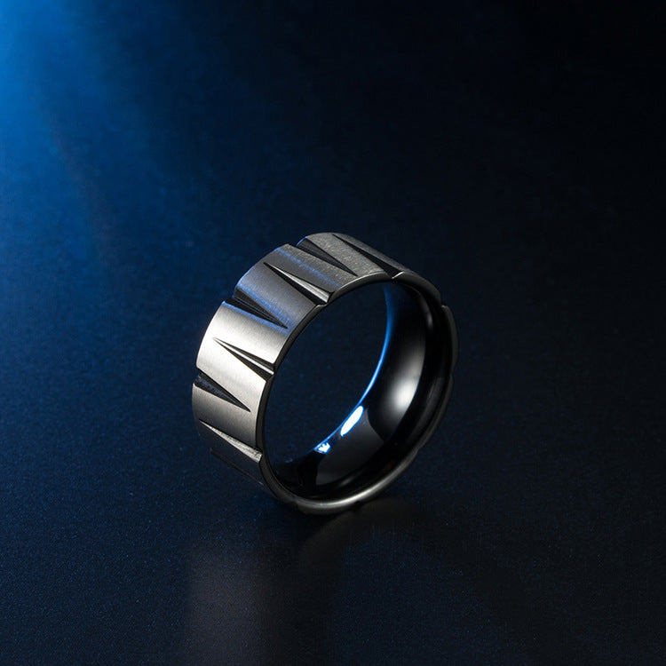 Planderful Titanium Steel Ring Geometric Color Stripes For Hip Hop Street Fashion Men Sizes 7-12