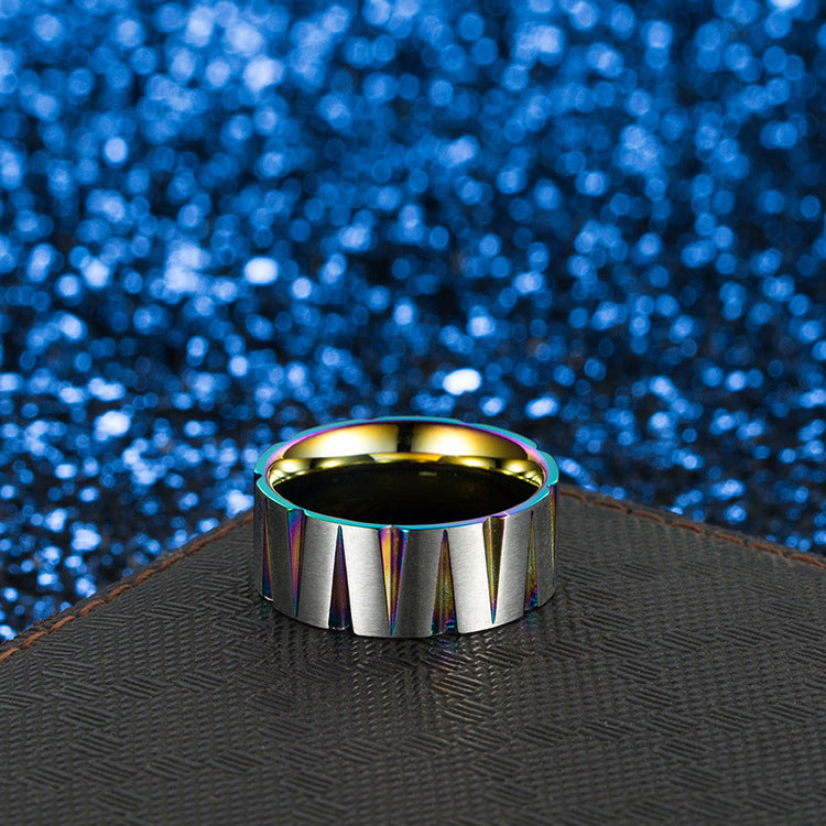 Planderful Titanium Steel Ring Geometric Color Stripes For Hip Hop Street Fashion Men Sizes 7-12