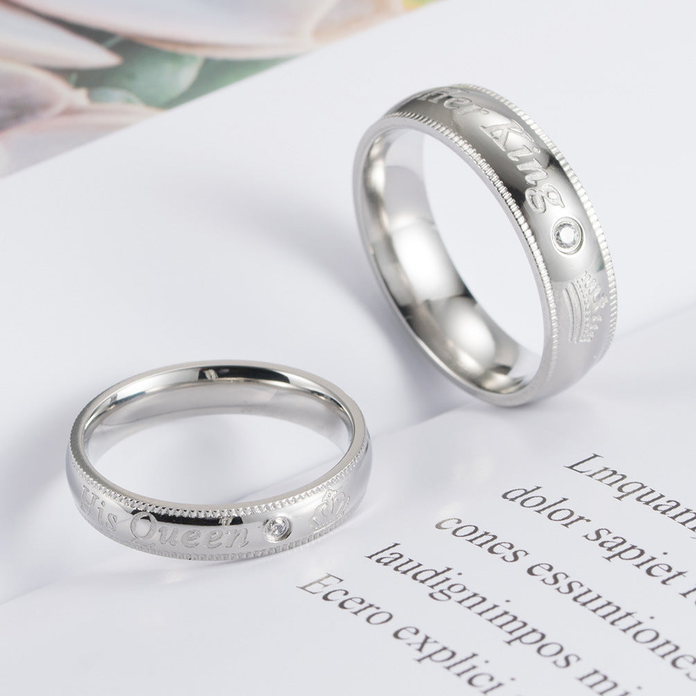 Amazon Her King His Queen Titanium Steel Couple Ring Set