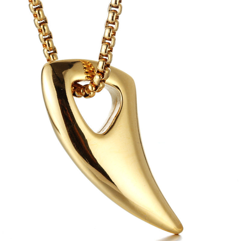 Titanium Steel Wolf Tooth Pendant Necklace for Men - Retro Couple Design in Trendy Stainless Steel