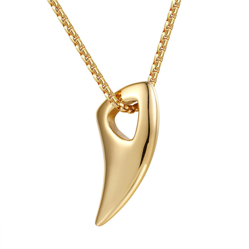 Titanium Steel Wolf Tooth Pendant Necklace for Men - Retro Couple Design in Trendy Stainless Steel