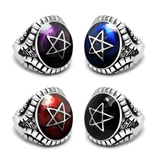 Punk-Inspired Five-Pointed Star Stainless Steel Ring for Men - Personalized Titanium Jewelry