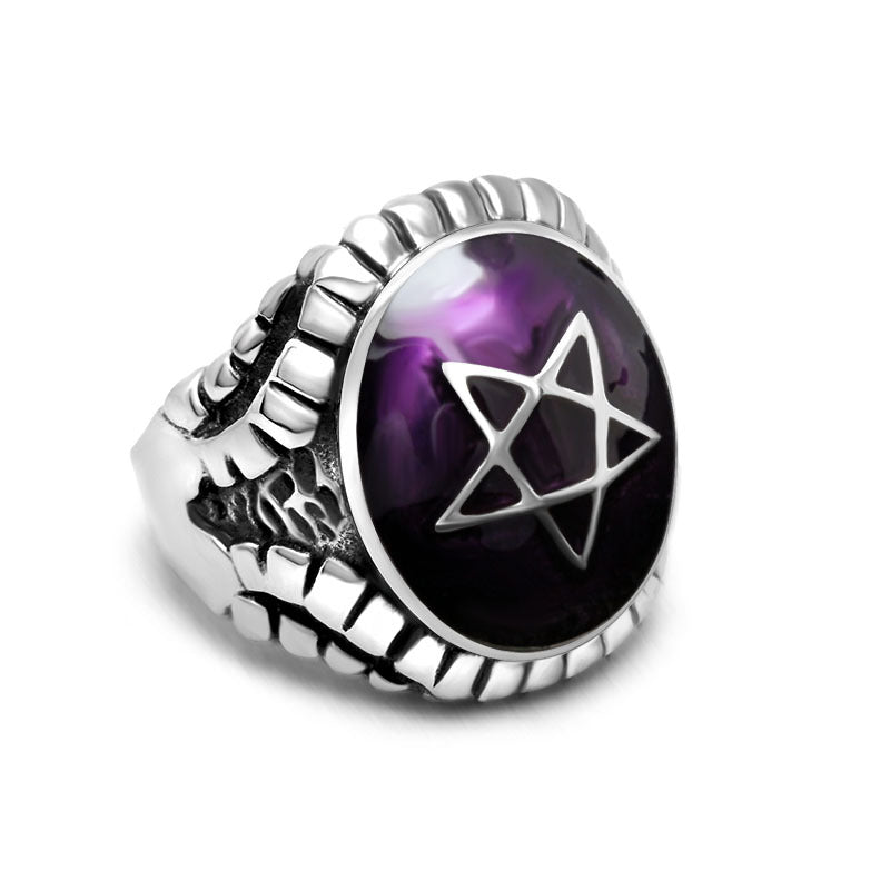 Punk-Inspired Five-Pointed Star Stainless Steel Ring for Men - Personalized Titanium Jewelry