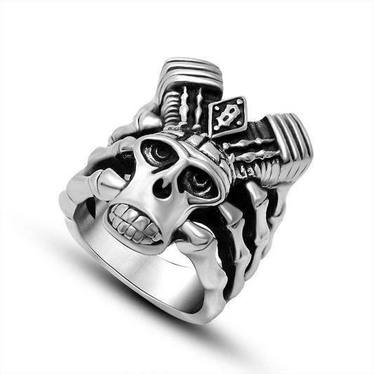 Men's Punk Titanium Steel Ghost Head Ring - Trendy Crown Skull Design