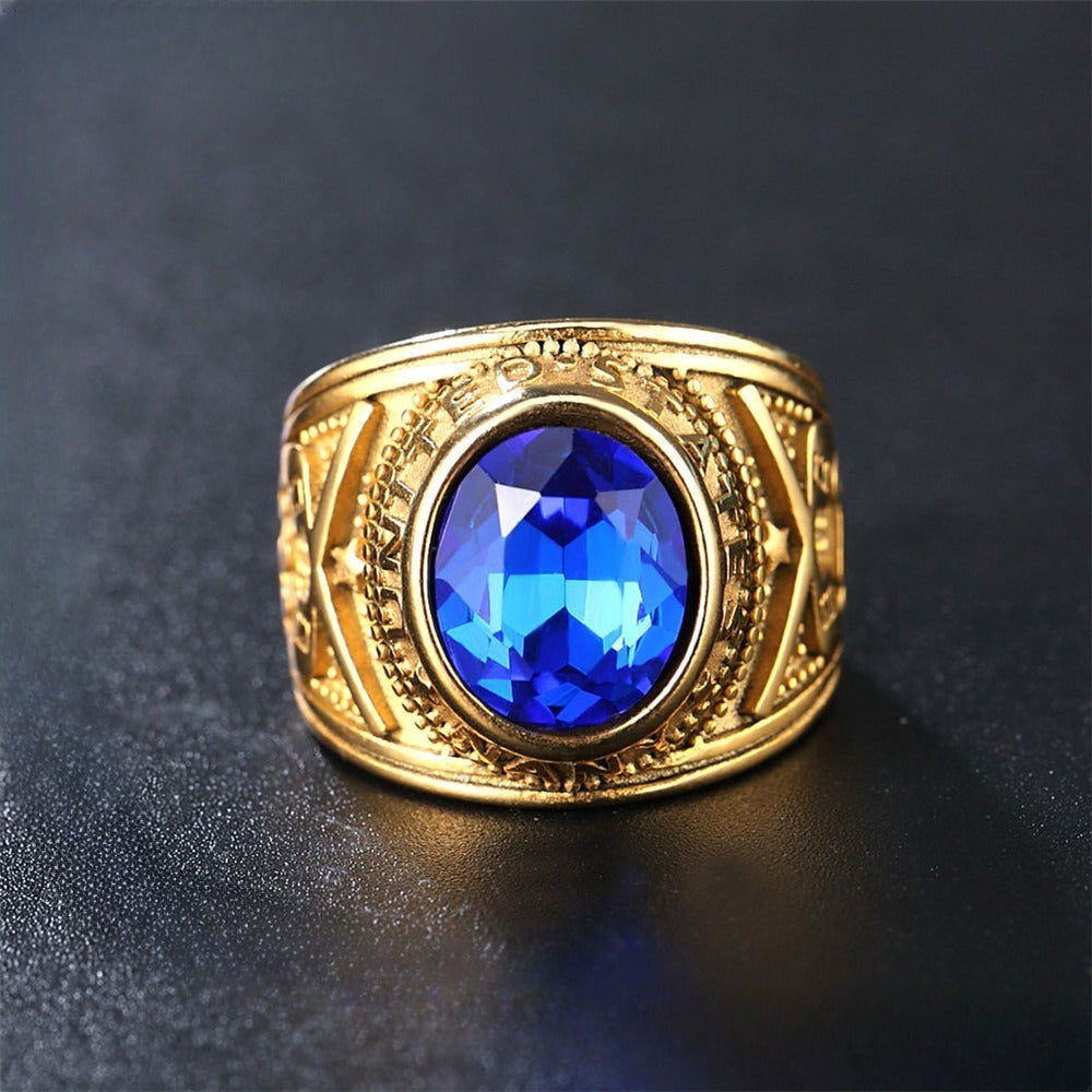 Planderful Titanium Steel Ring For Men Unisex Punk Zircon Durable Military Navy Design Protection