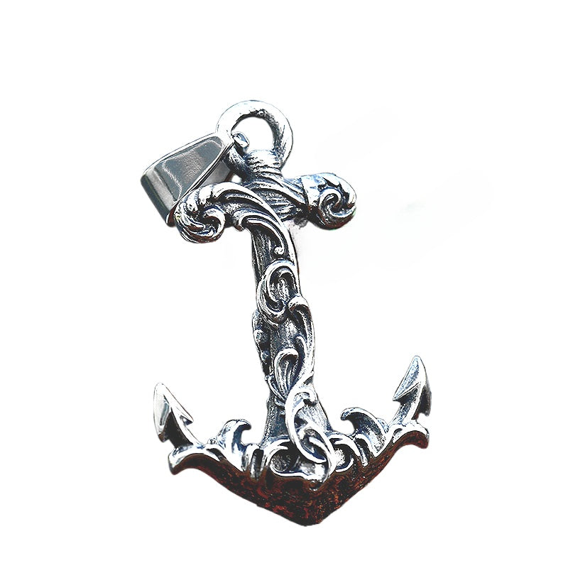 Viking-Inspired Titanium Steel Anchor Pendant for Men - Retro European & American Style