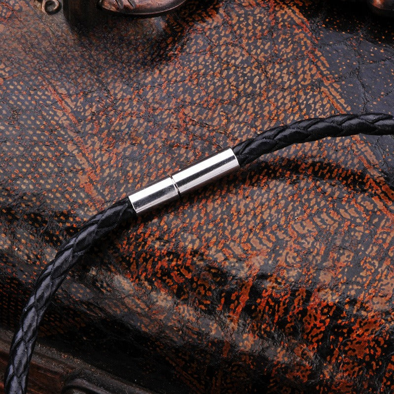 Version Of – Stainless Steel Spiral Buckle Leather Necklace – Men's Cowhide Rope