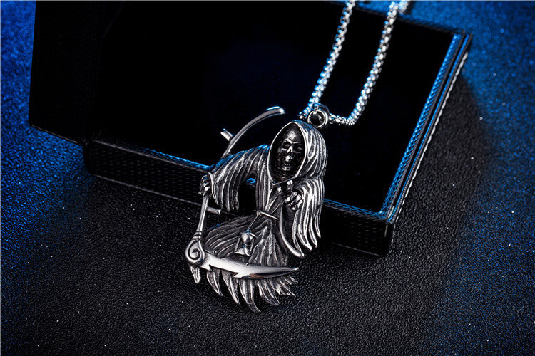 Reaper Sickle Skull Stainless Steel Pendant Necklace