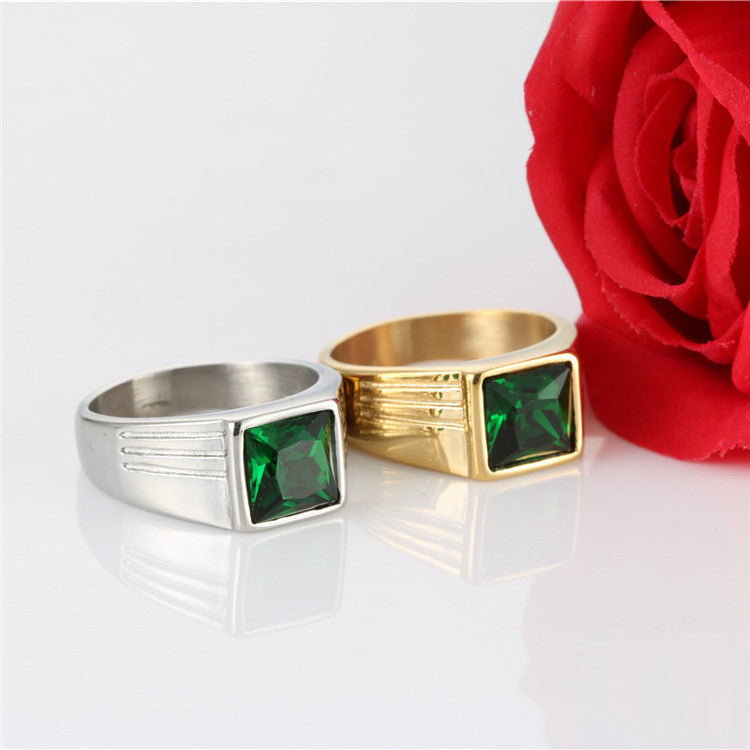 Planderful Titanium Steel Zircon Ring Unisex Square Red Inlay Statement Band Personalized For Men And Women