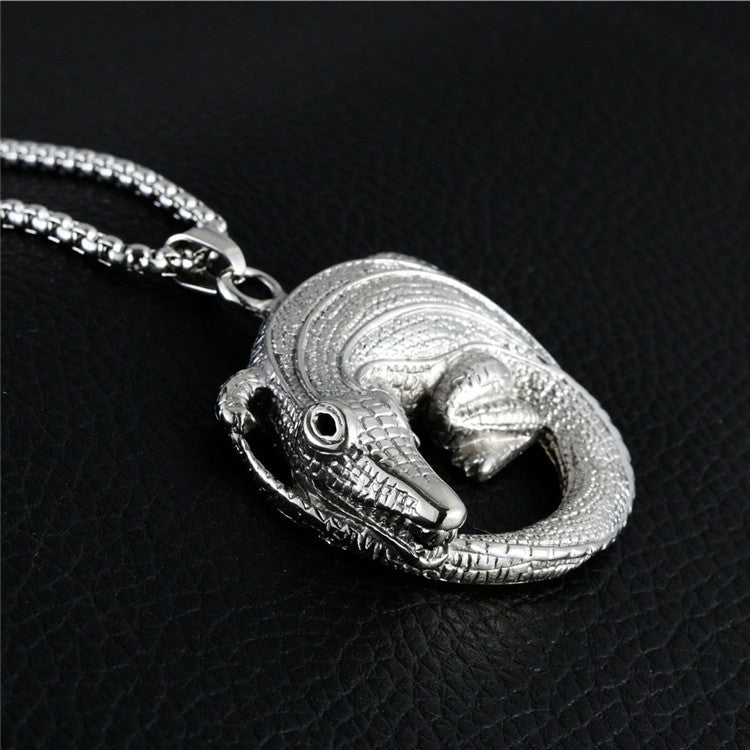 European And American Titanium Steel Crocodile Pendant Necklace