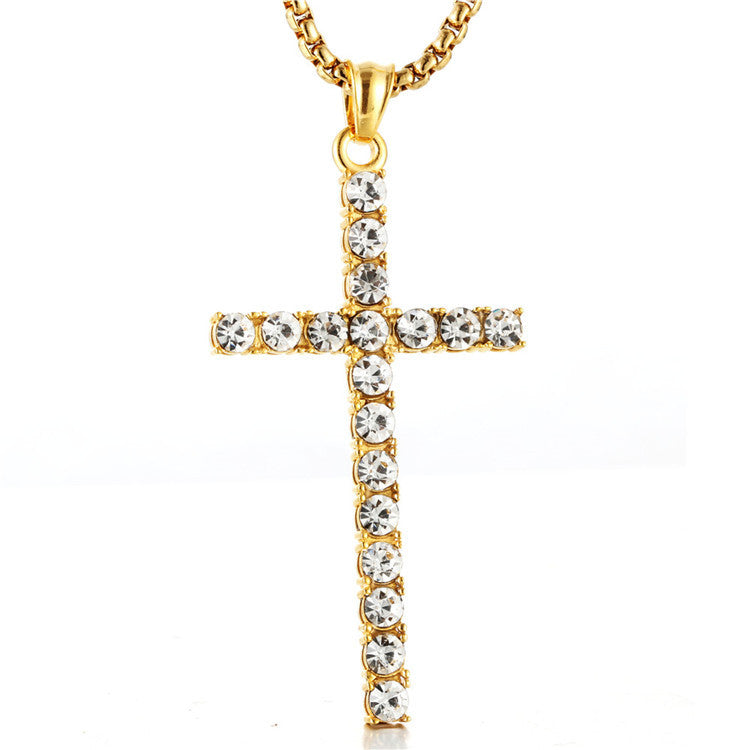 Trendy Titanium Steel Zircon Cross Pendant Necklace for Men and Women - Japan and Korea Fashion
