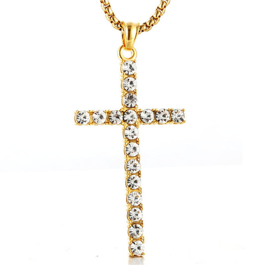 Trendy Titanium Steel Zircon Cross Pendant Necklace for Men and Women - Japan and Korea Fashion