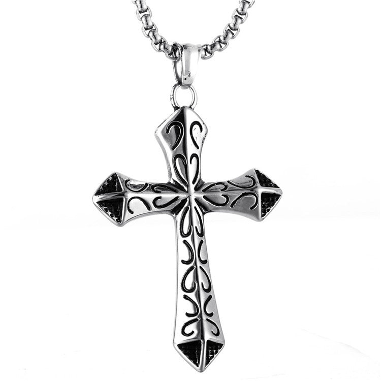 Trendy Titanium Steel Totem Cross Pendant Necklace for Men and Women - Retro Style by Planderful