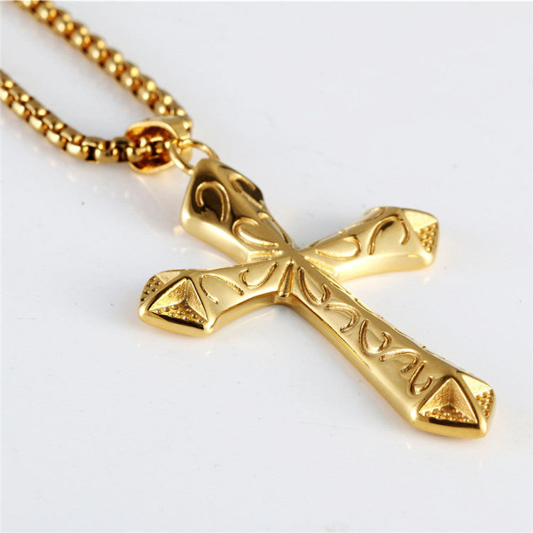 Trendy Titanium Steel Totem Cross Pendant Necklace for Men and Women - Retro Style by Planderful