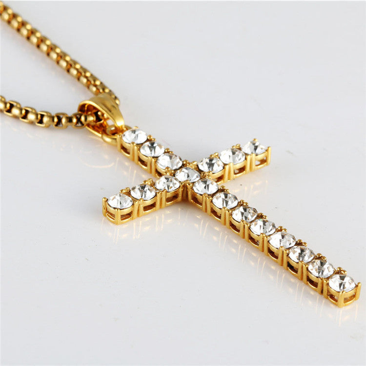 Trendy Titanium Steel Zircon Cross Pendant Necklace for Men and Women - Japan and Korea Fashion