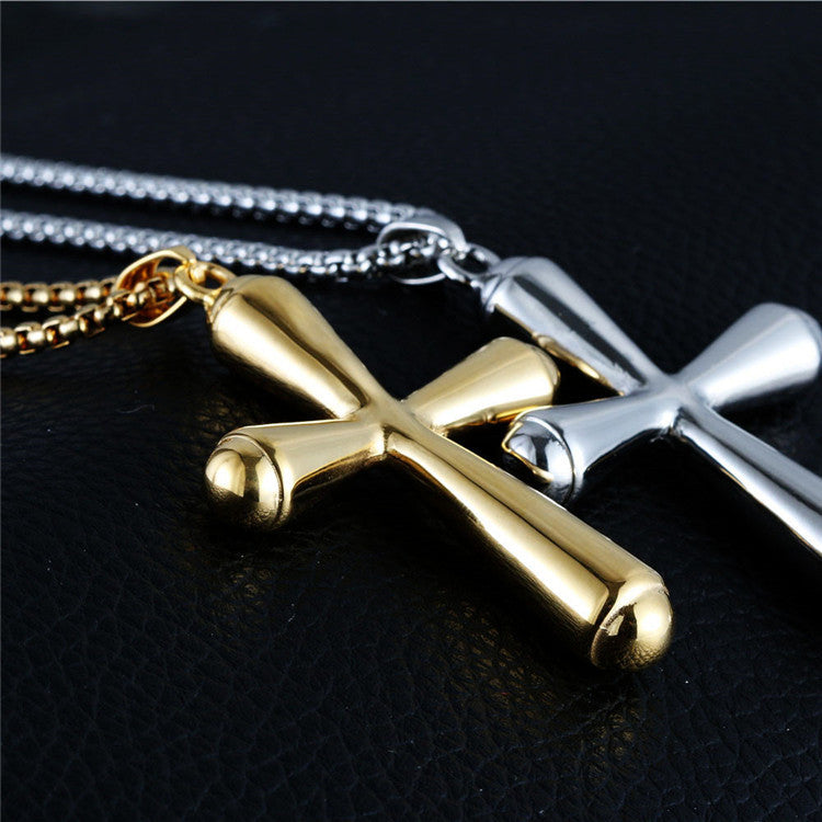 Customizable Titanium Steel Cross Pendant Necklace for Trendy Men and Women - Retro Religious Design