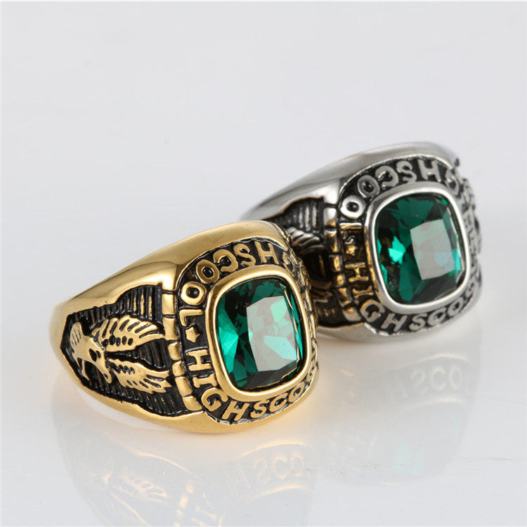 Planderful Titanium Steel Eagle Letter Zircon Ring Engraved Unisex Retro Croopunk Style For Men And Women
