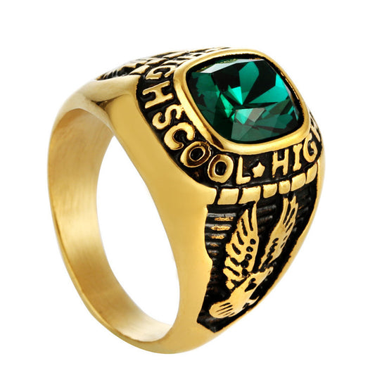 Planderful Titanium Steel Eagle Letter Zircon Ring Engraved Unisex Retro Croopunk Style For Men And Women