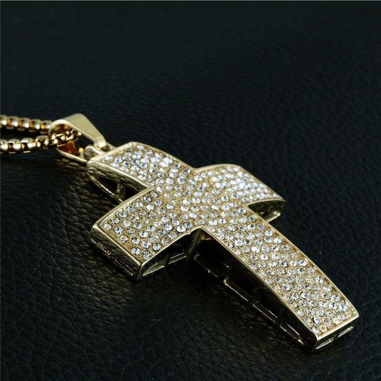Hot Selling New Titanium Steel Zircon Cross Pendant Necklace