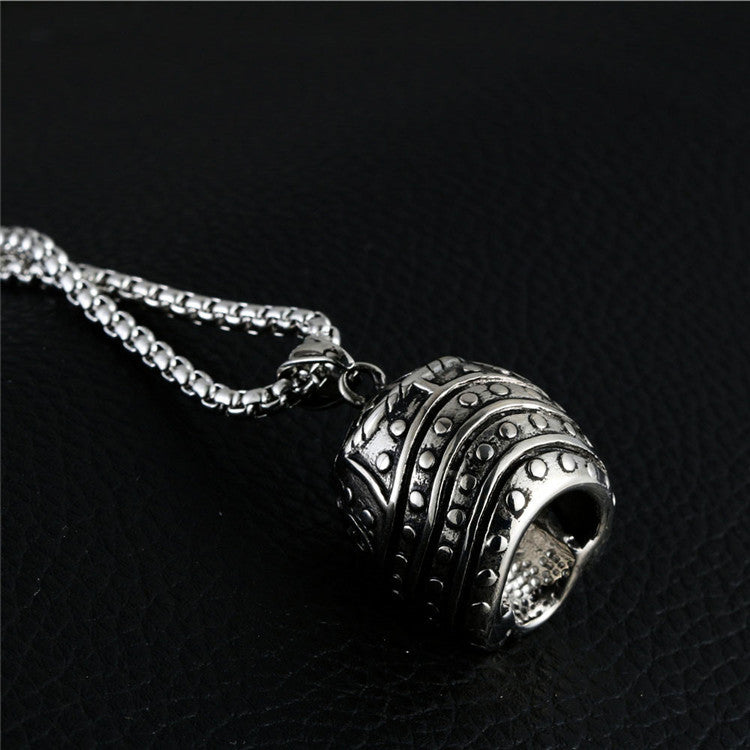 Custom Titanium Steel Skull Helmet Pendant Necklace - Trendy Retro Motorcycle Accessory for Men