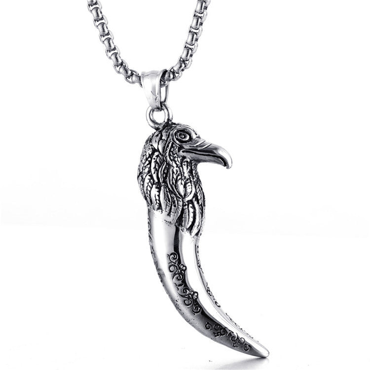 Trendy Titanium Steel Eagle Tooth Pendant Necklace for Men and Women