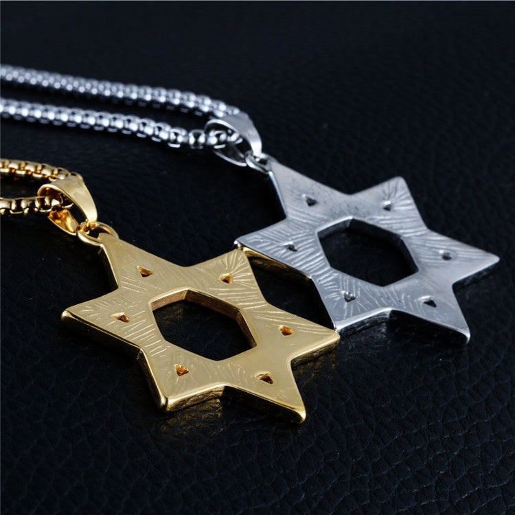 Trendy Titanium Steel Hexagram Pendant Necklace for Men and Women - Hip Hop Punk Style
