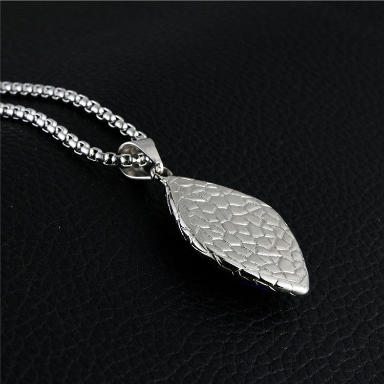 Trendy Titanium Steel Rhombus Pendant Necklace with Blue Gemstone for Men and Women